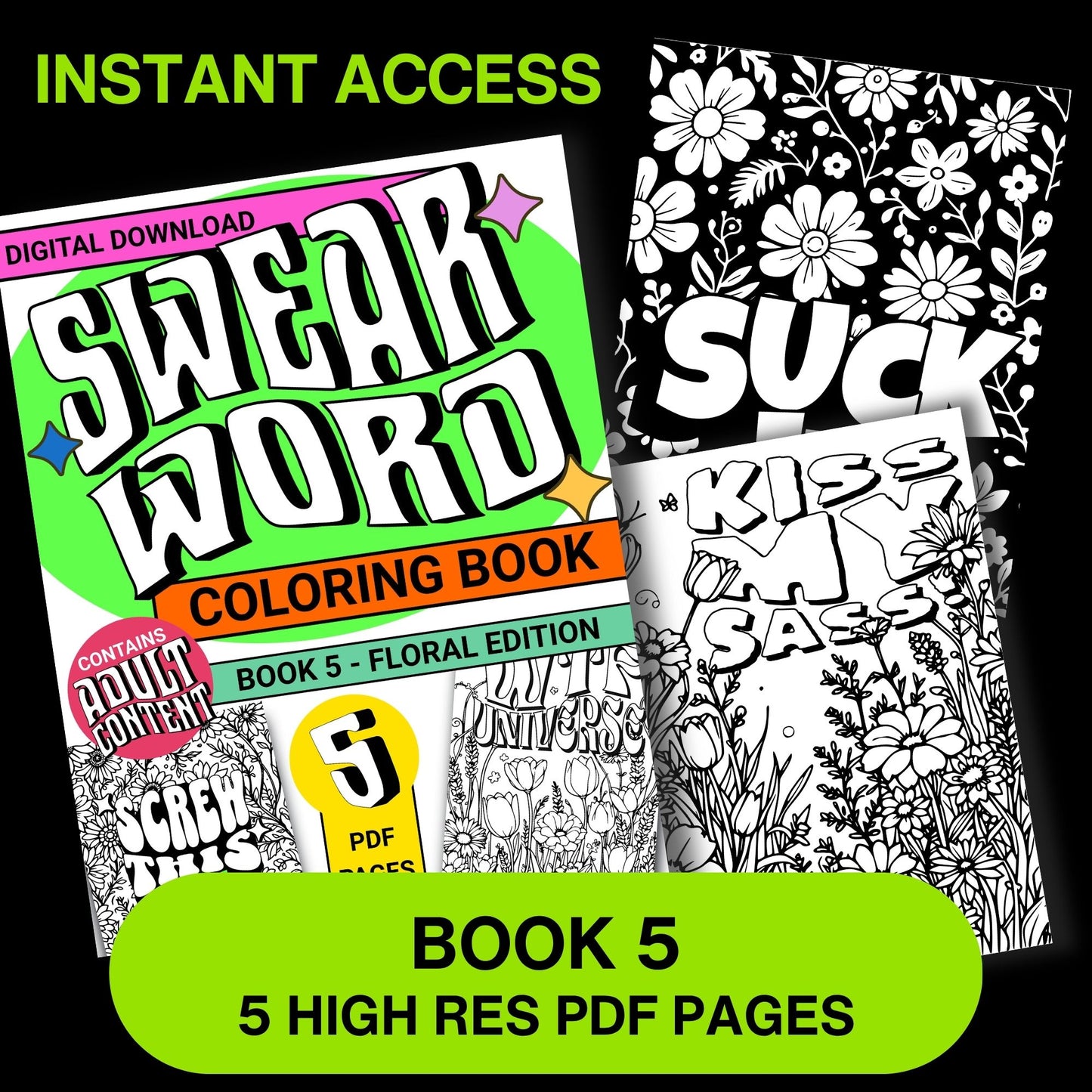 Swear Word Floral Colouring Book #5