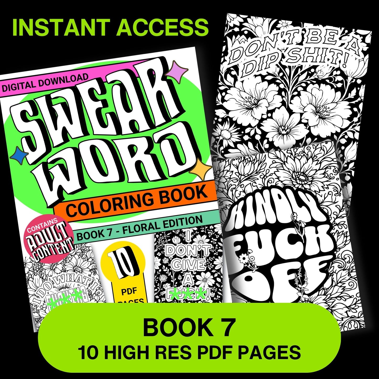 Swear Word Floral Colouring Book #7