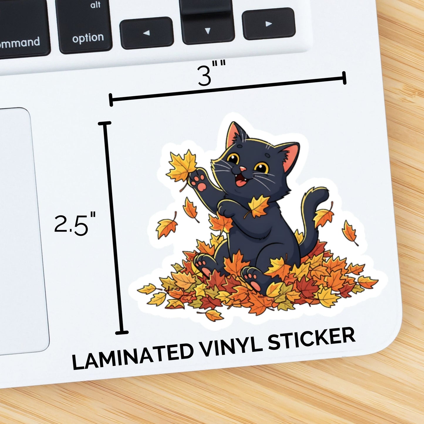 Happy Black Cat Sticker in Fall Leaves