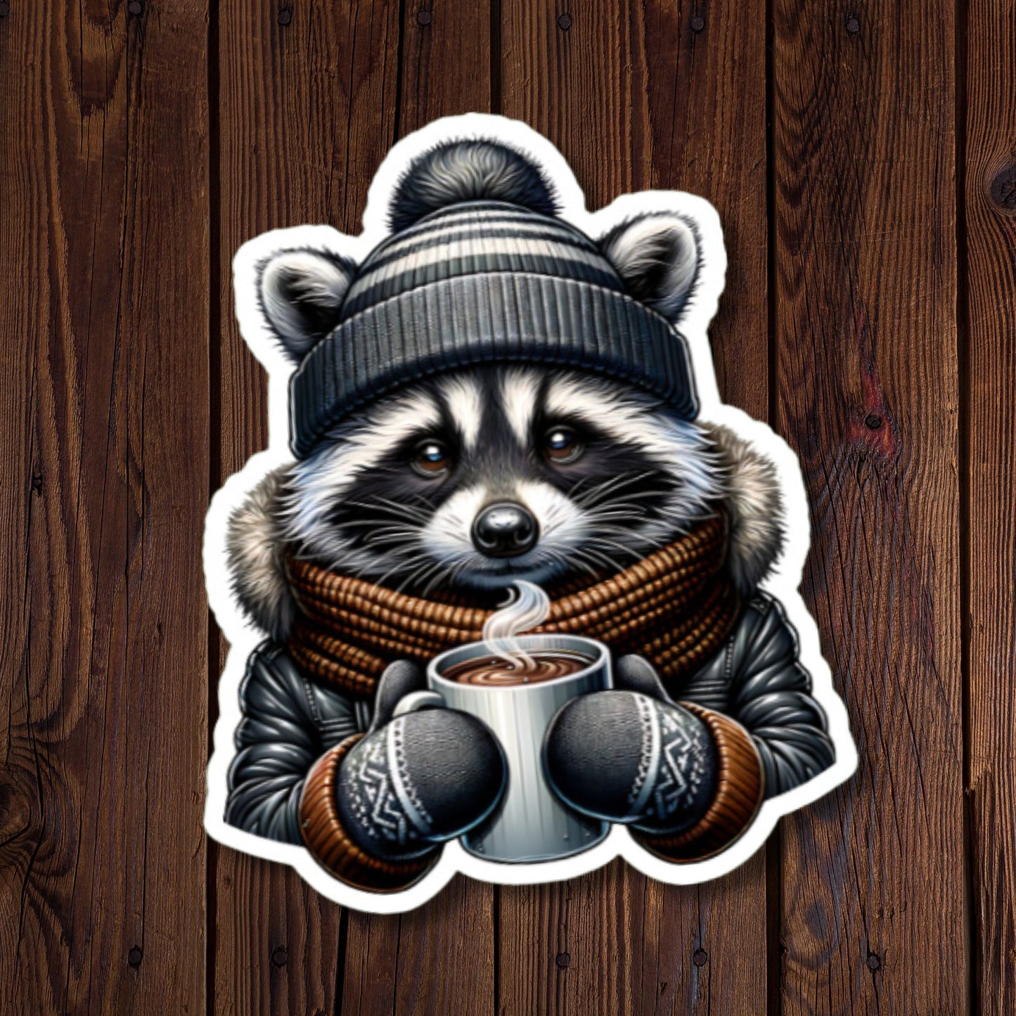 Adorable Winter Raccoon Hot Chocolate Sticker