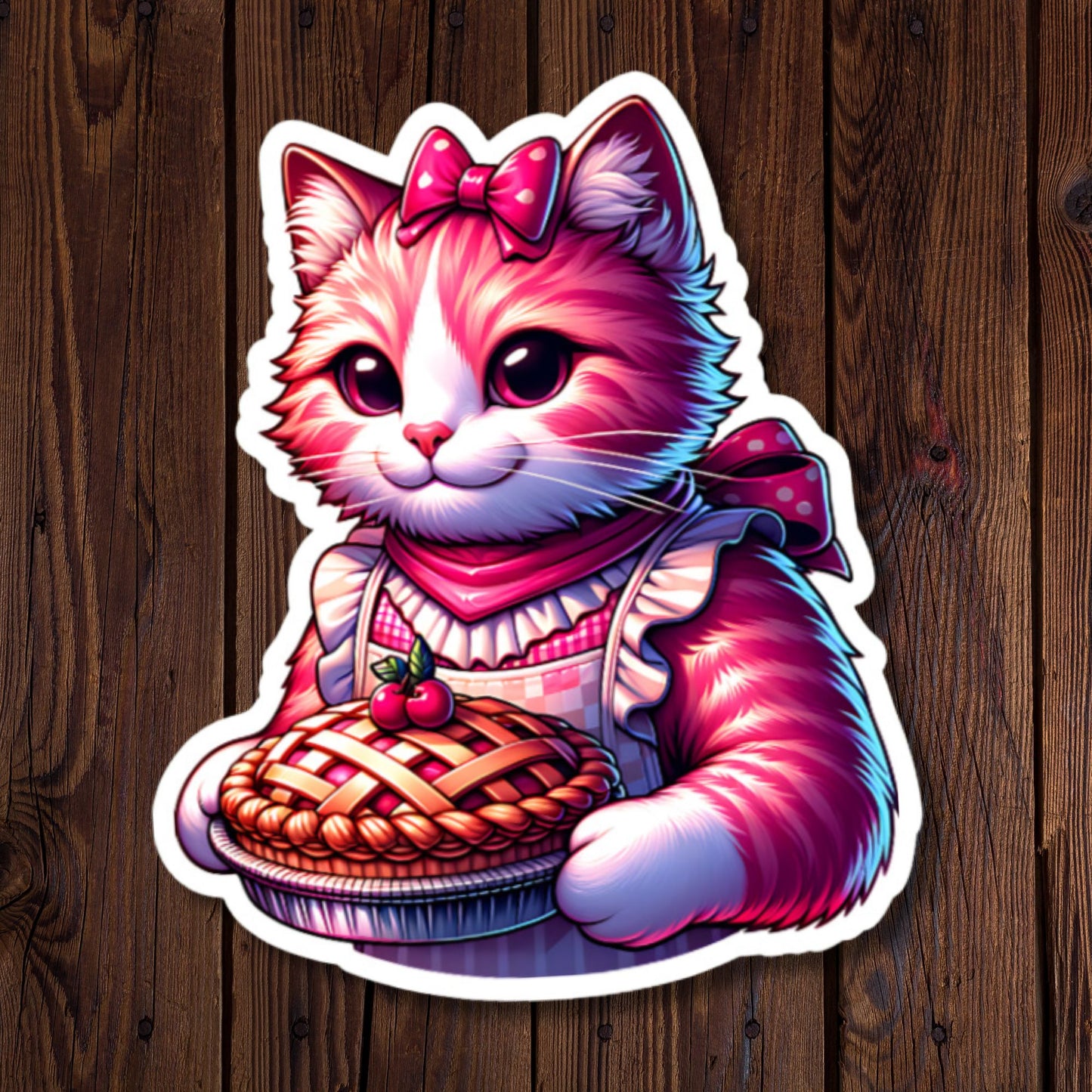 Cute Pink Cat Holding Pie
