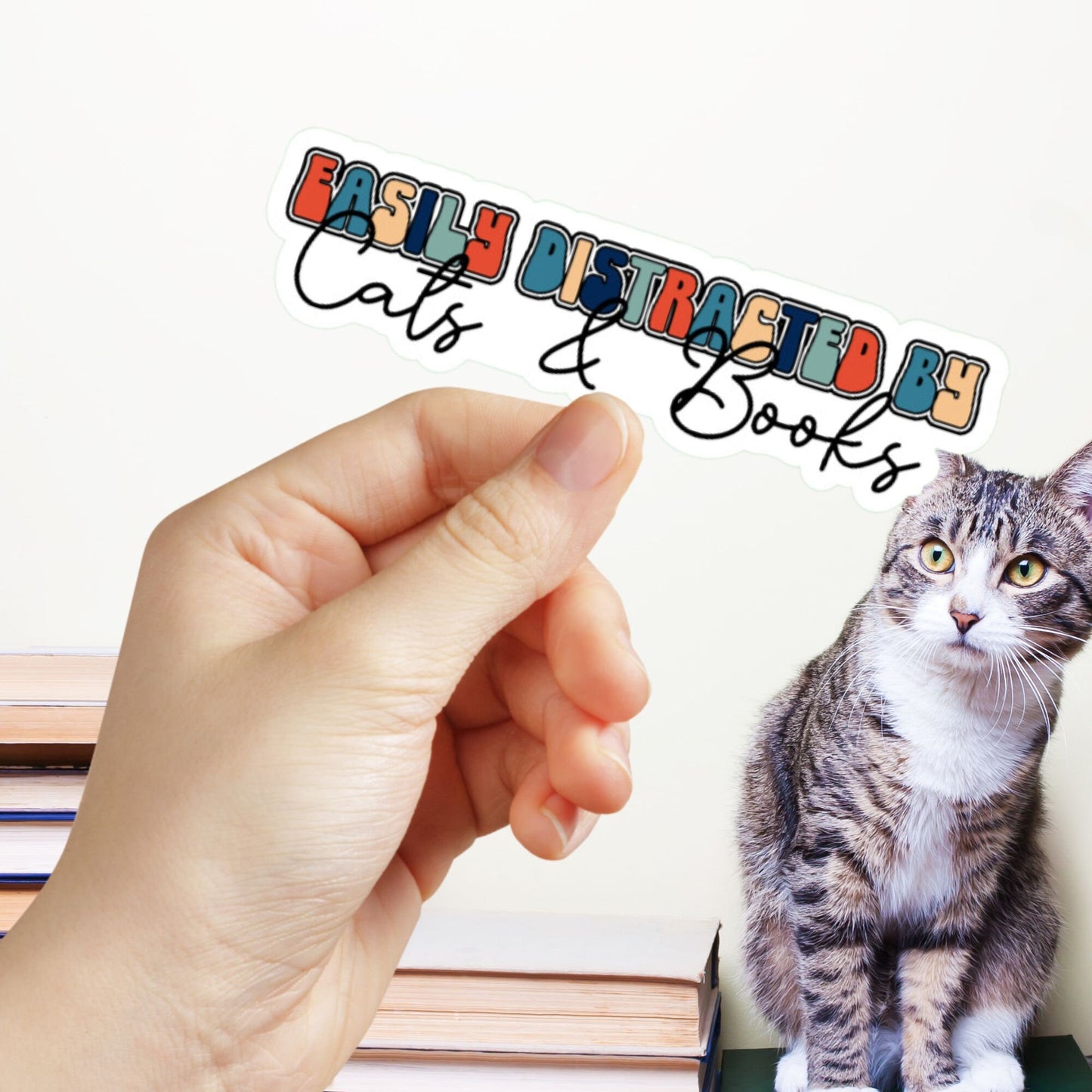 Easily Distracted By Cats & Books Sticker