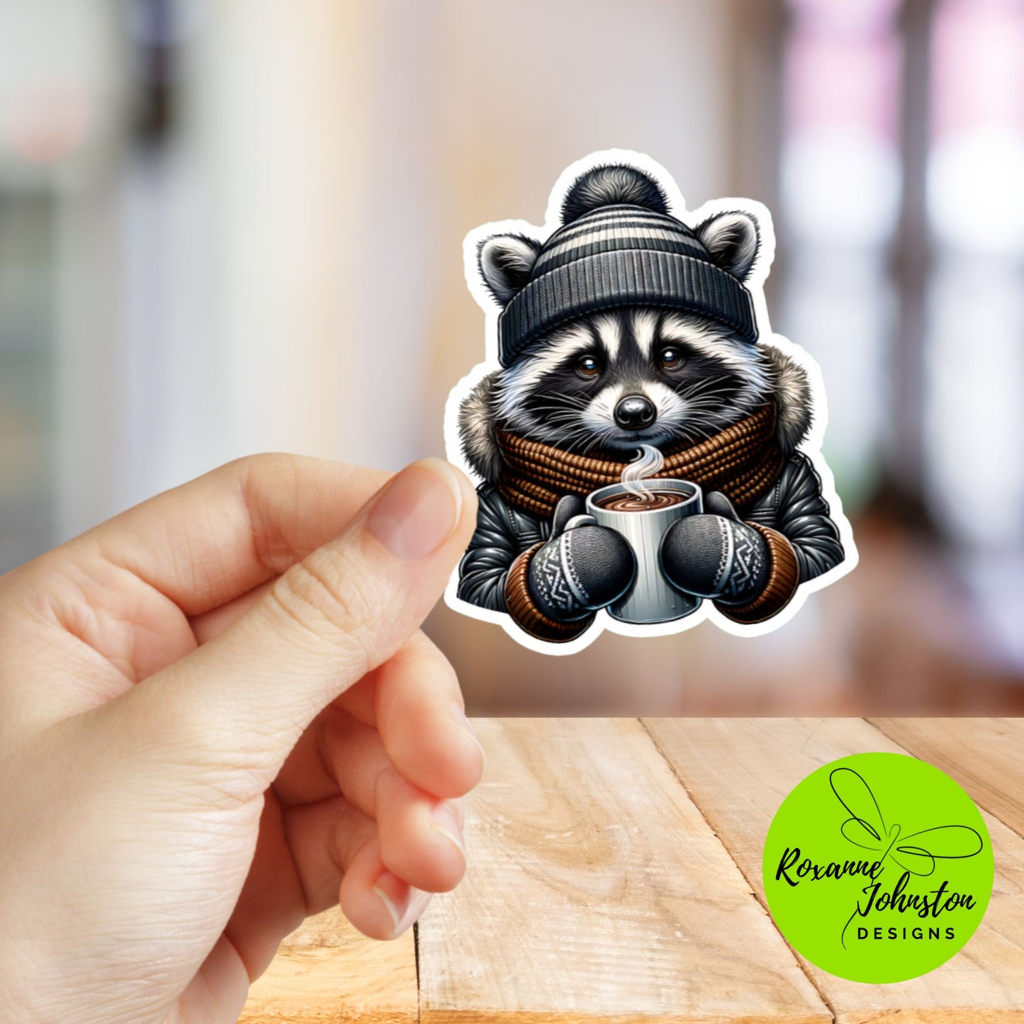 Adorable Winter Raccoon Hot Chocolate Sticker