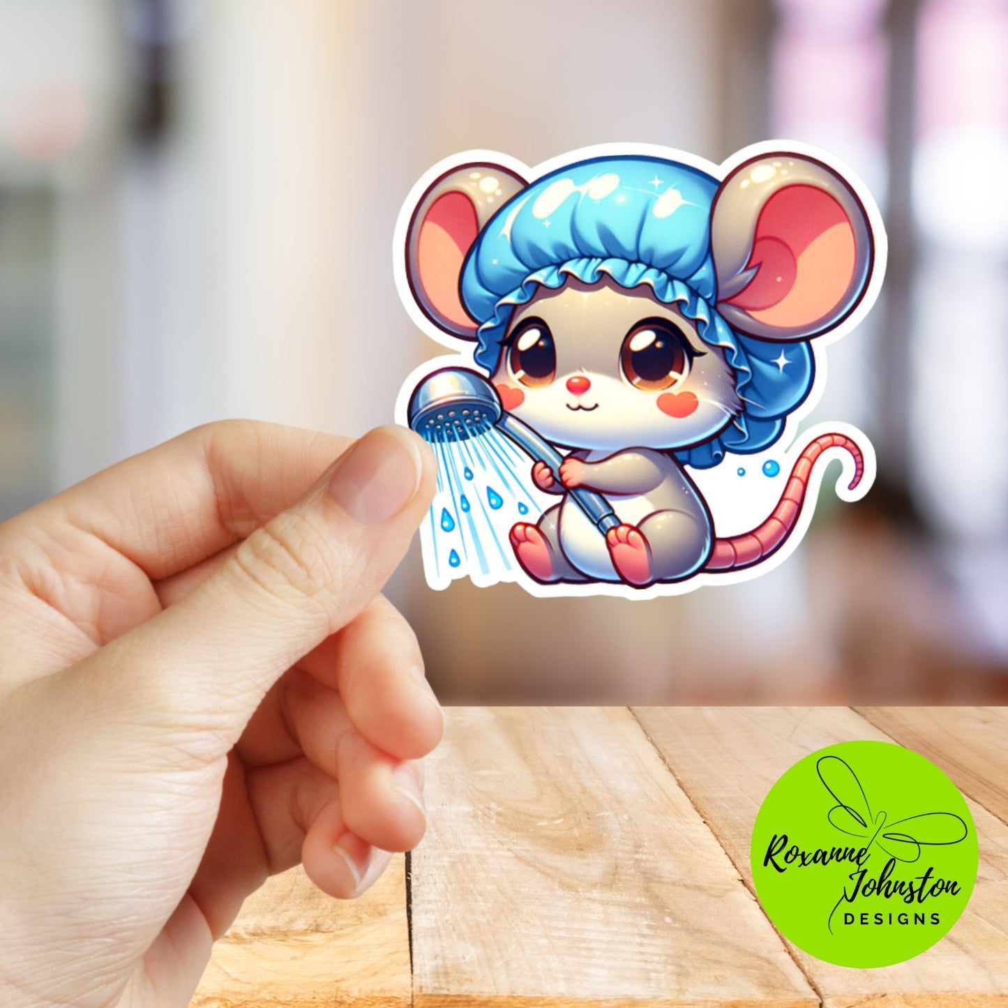 Cute Cartoon Mouse with Shower Cap Sticker