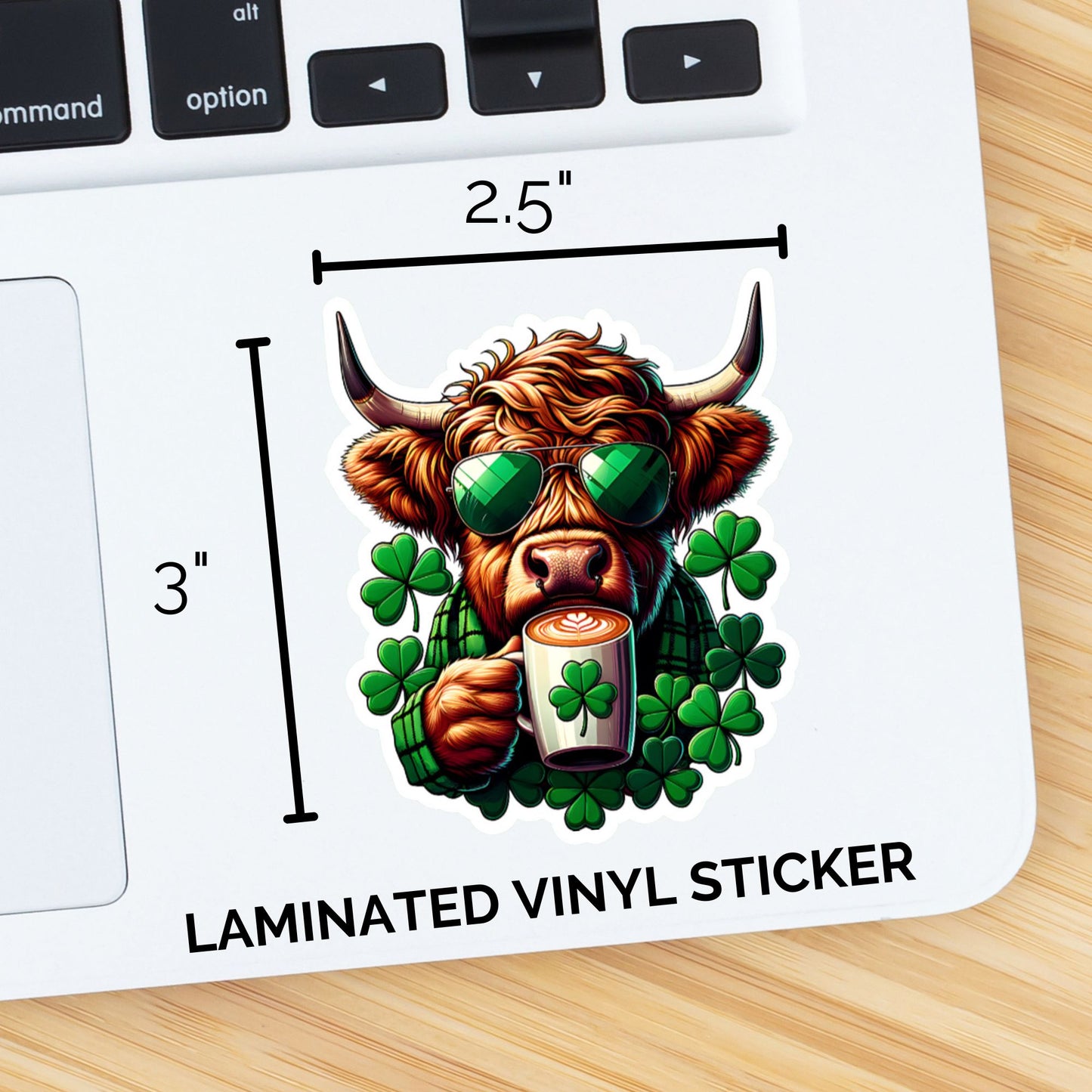 Highland Cow with Green Sunglasses & Irish Coffee Sticker
