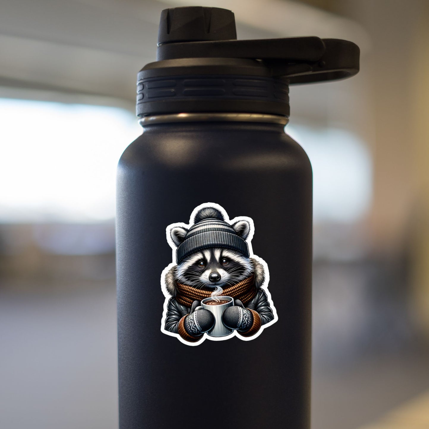 Adorable Winter Raccoon Hot Chocolate Sticker