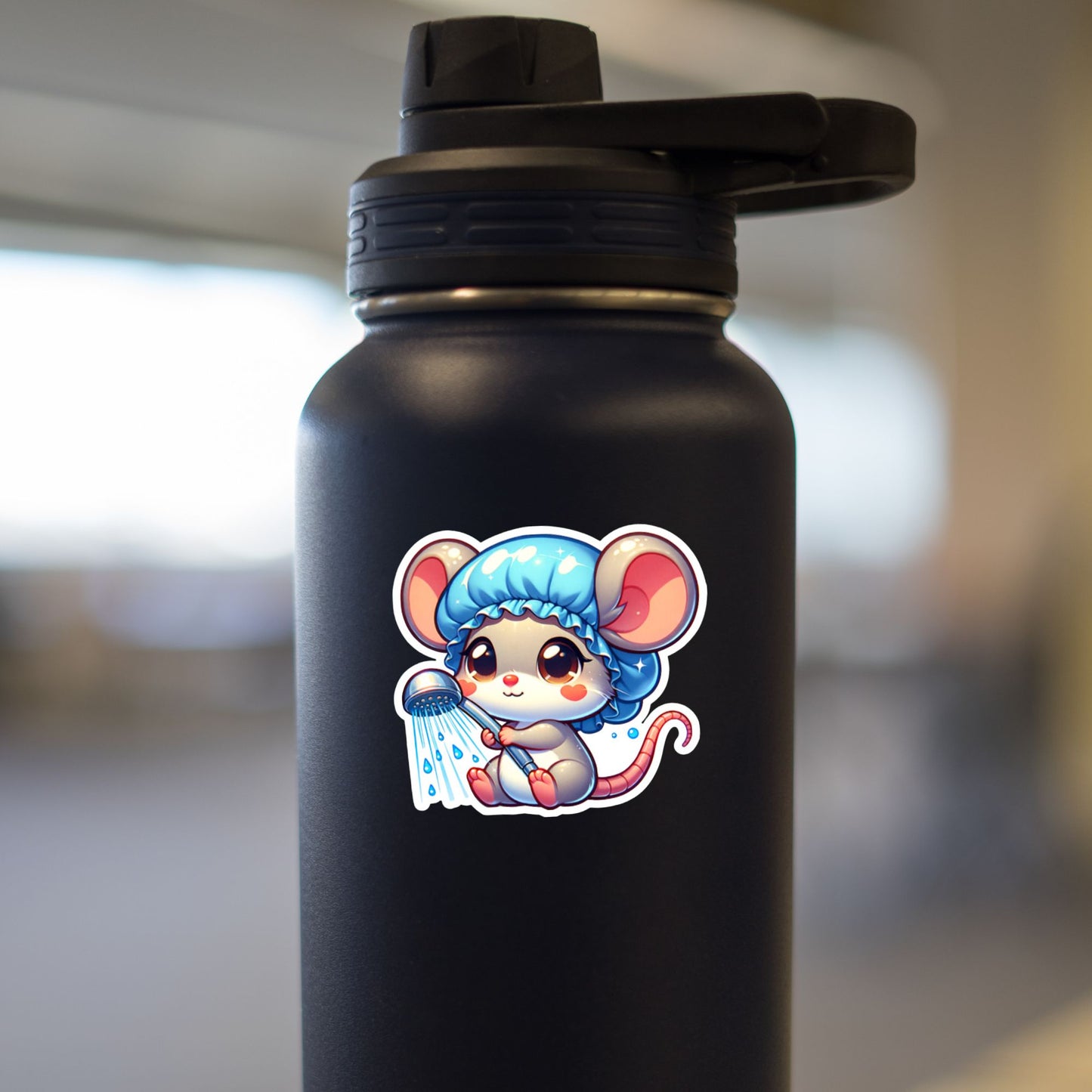 Cute Cartoon Mouse with Shower Cap Sticker