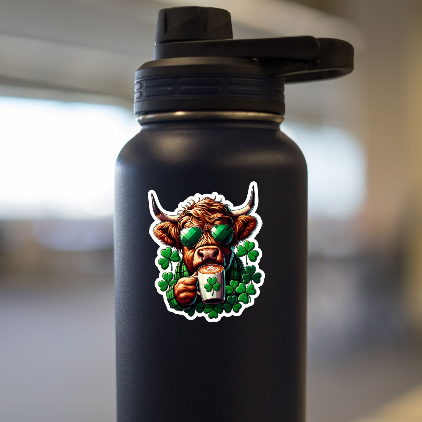 Highland Cow with Green Sunglasses & Irish Coffee Sticker